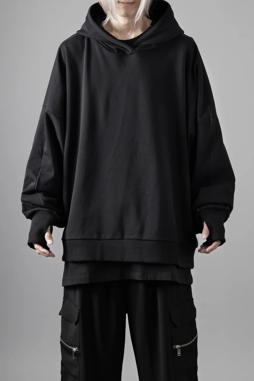 thom/krom EXTRA OVERSIZED FIT HOODIE / ELASTIC COTTON SWEAT (BLACK) - Image 4