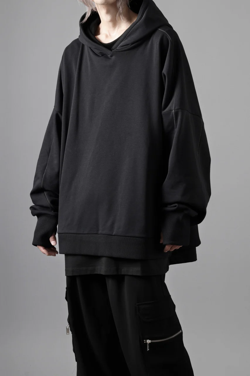 thom/krom EXTRA OVERSIZED FIT HOODIE / ELASTIC COTTON SWEAT (BLACK) - Image 5