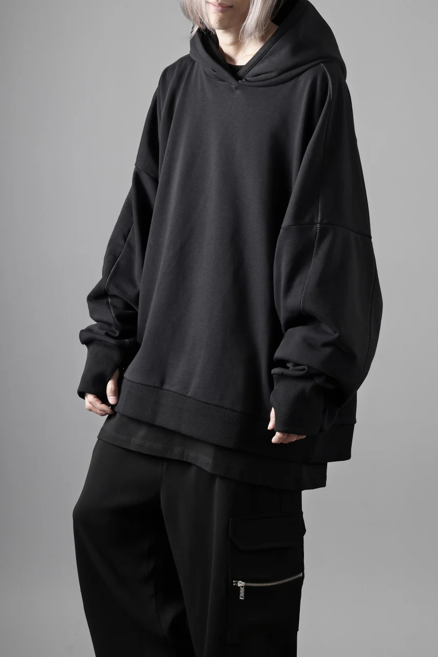 thom/krom EXTRA OVERSIZED FIT HOODIE / ELASTIC COTTON SWEAT (BLACK) - Image 6