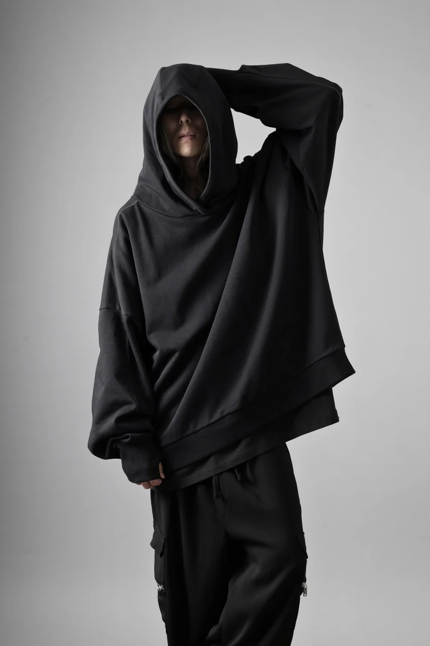 thom/krom EXTRA OVERSIZED FIT HOODIE / ELASTIC COTTON SWEAT (BLACK) - Image 8