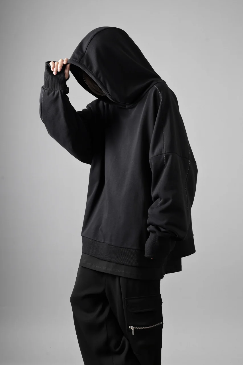 thom/krom EXTRA OVERSIZED FIT HOODIE / ELASTIC COTTON SWEAT (BLACK) - Image 9