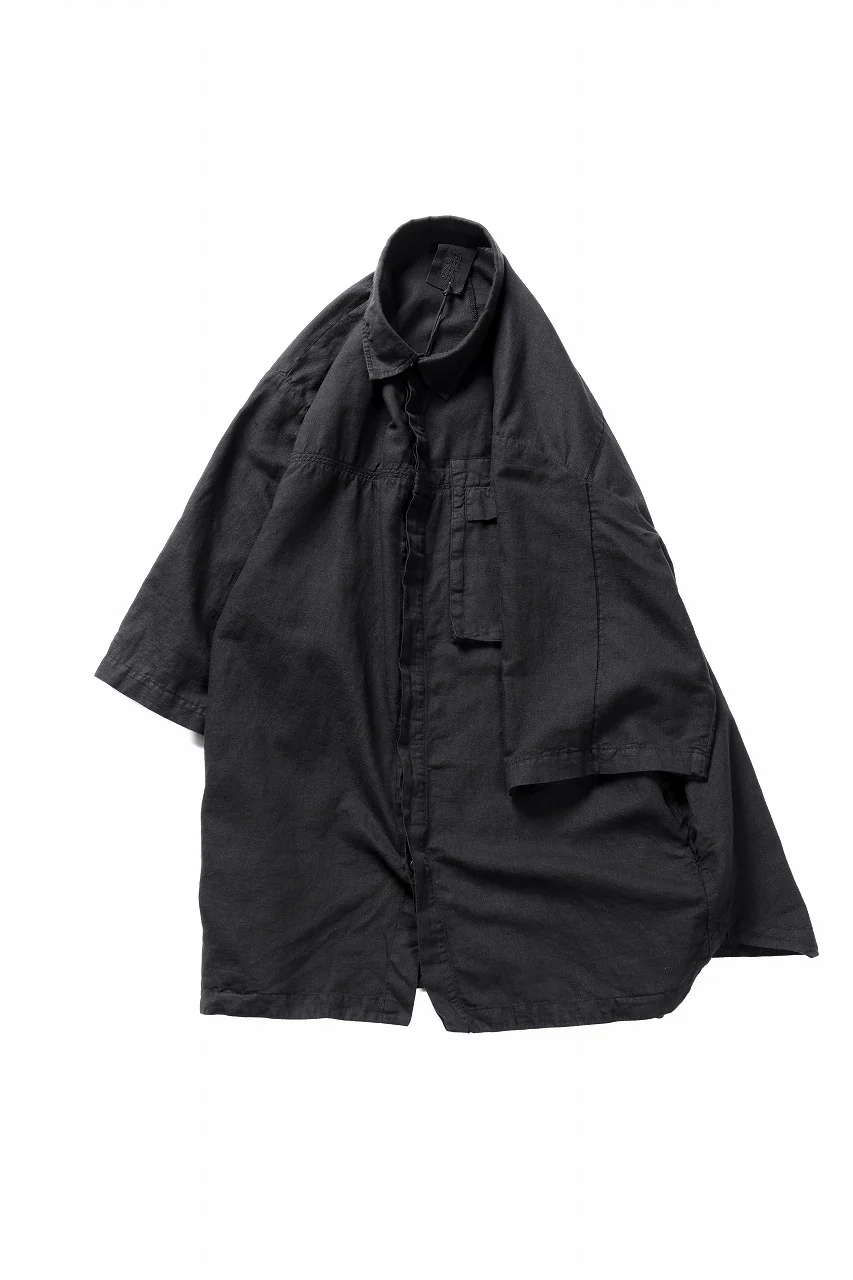 thom/krom HALF SLEEVE SHIRT / WASHED LINEN-COTTON (BLACK) - Image 3