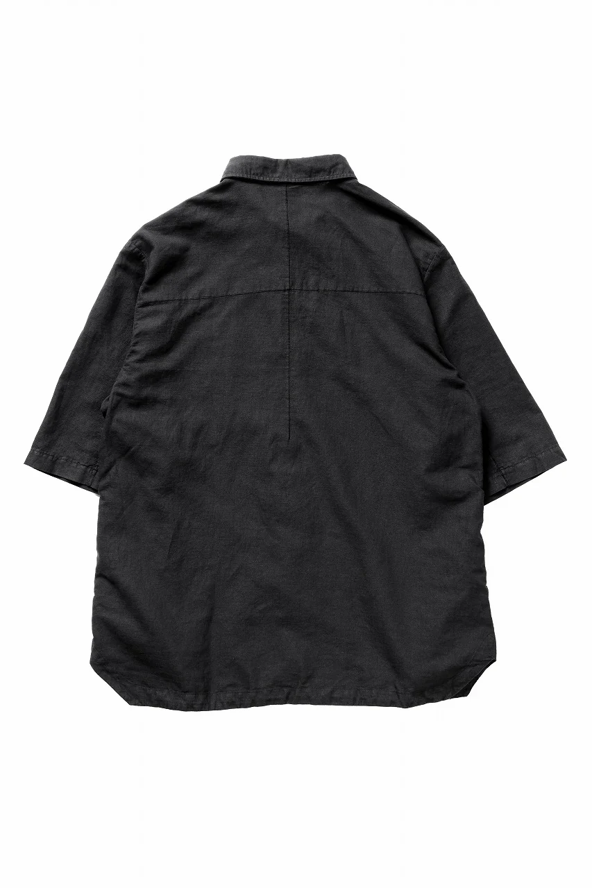 thom/krom HALF SLEEVE SHIRT / WASHED LINEN-COTTON (BLACK) - Image 4