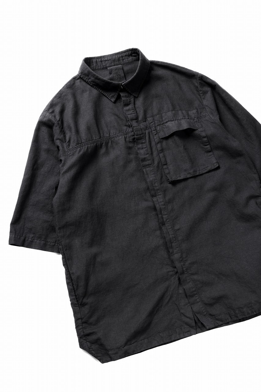 thom/krom HALF SLEEVE SHIRT / WASHED LINEN-COTTON (BLACK) - Image 5