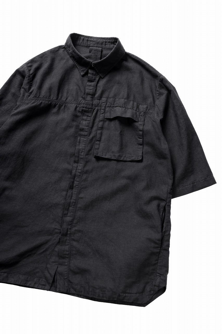 thom/krom HALF SLEEVE SHIRT / WASHED LINEN-COTTON (BLACK) - Image 6
