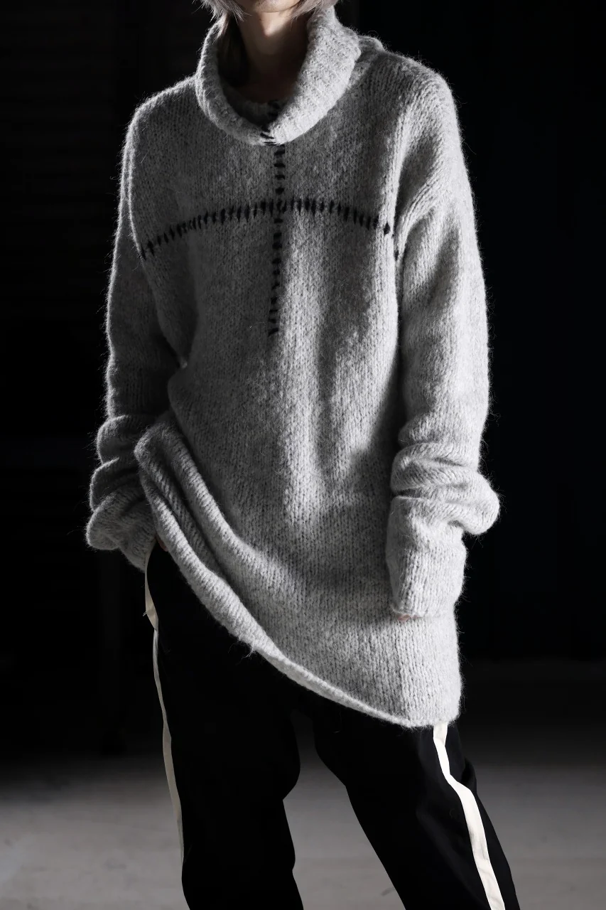 thom/krom HIGH COLLAR KNIT PULLOVER / ALPACA WOOL (LIGHT GREY) - Image 16