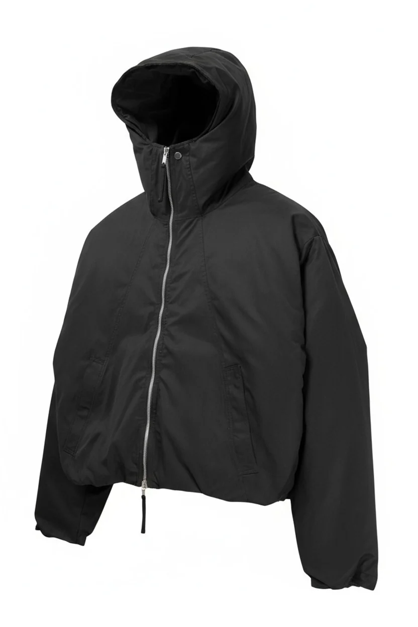thom/krom HOODIE SHORT JACKET / WARM PADDED (BLACK) - Image 2