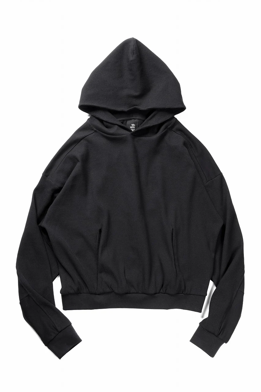 thom/krom OVERSIZED CROPPED HOODIE / STRUCTED SOFT JERSEY (BLACK) - Image 2