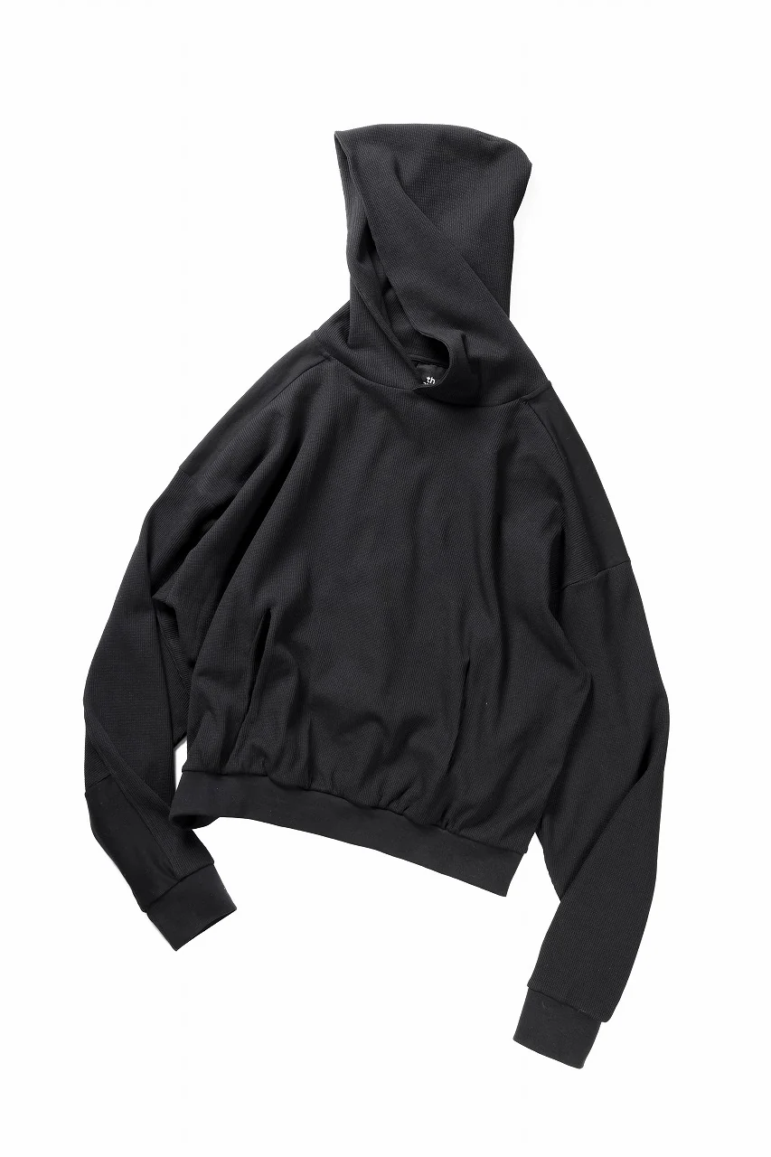 thom/krom OVERSIZED CROPPED HOODIE / STRUCTED SOFT JERSEY (BLACK) - Image 3