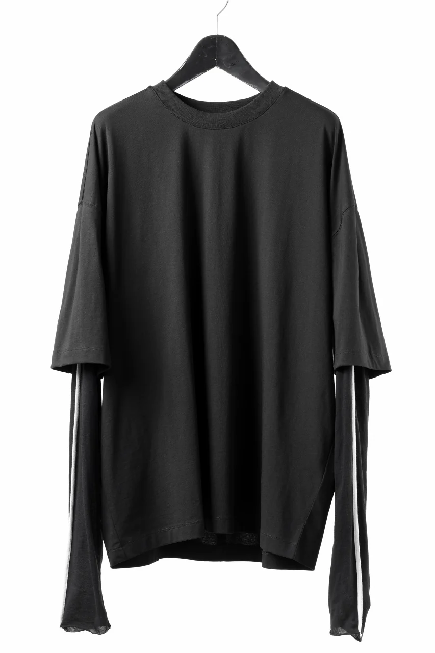 thom/krom OVERSIZED LAYER PIPING SLEEVE TEE / COTTON JERSEY (BLACK)
