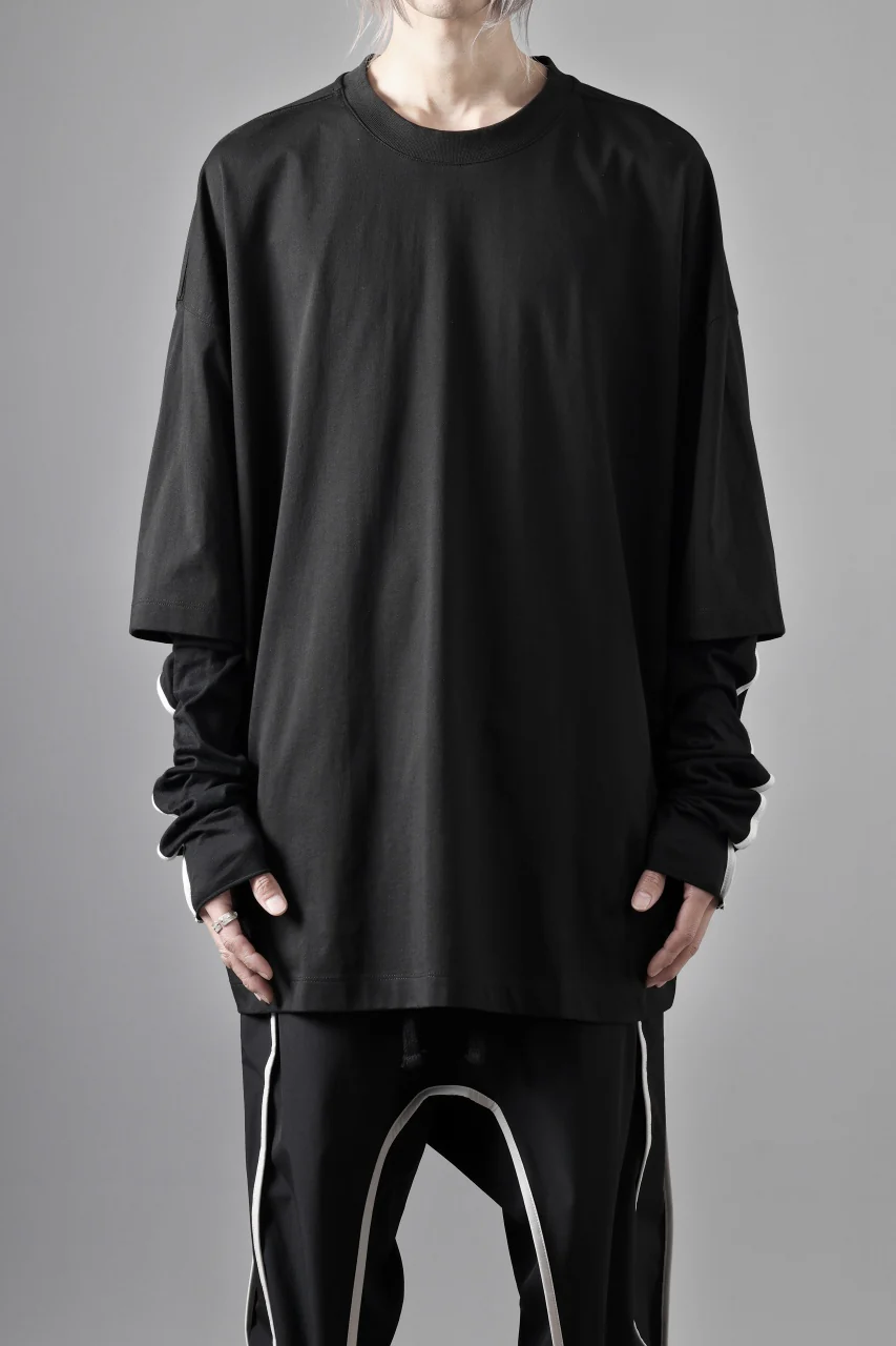 thom/krom OVERSIZED LAYER PIPING SLEEVE TEE / COTTON JERSEY (BLACK) - Image 2