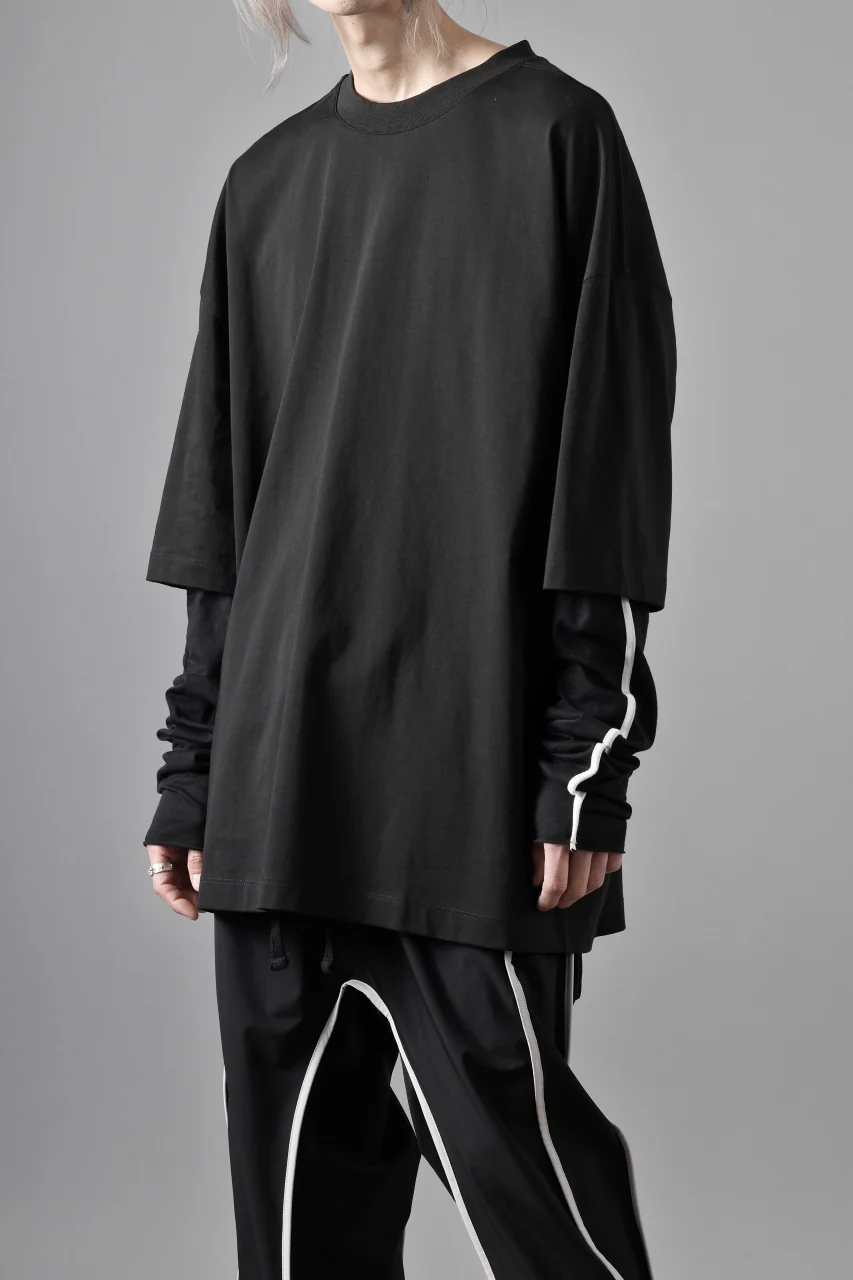 thom/krom OVERSIZED LAYER PIPING SLEEVE TEE / COTTON JERSEY (BLACK) - Image 3