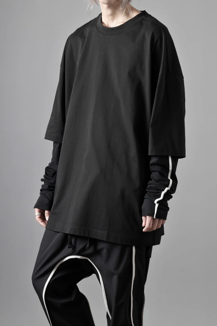 thom/krom OVERSIZED LAYER PIPING SLEEVE TEE / COTTON JERSEY (BLACK) - Image 4