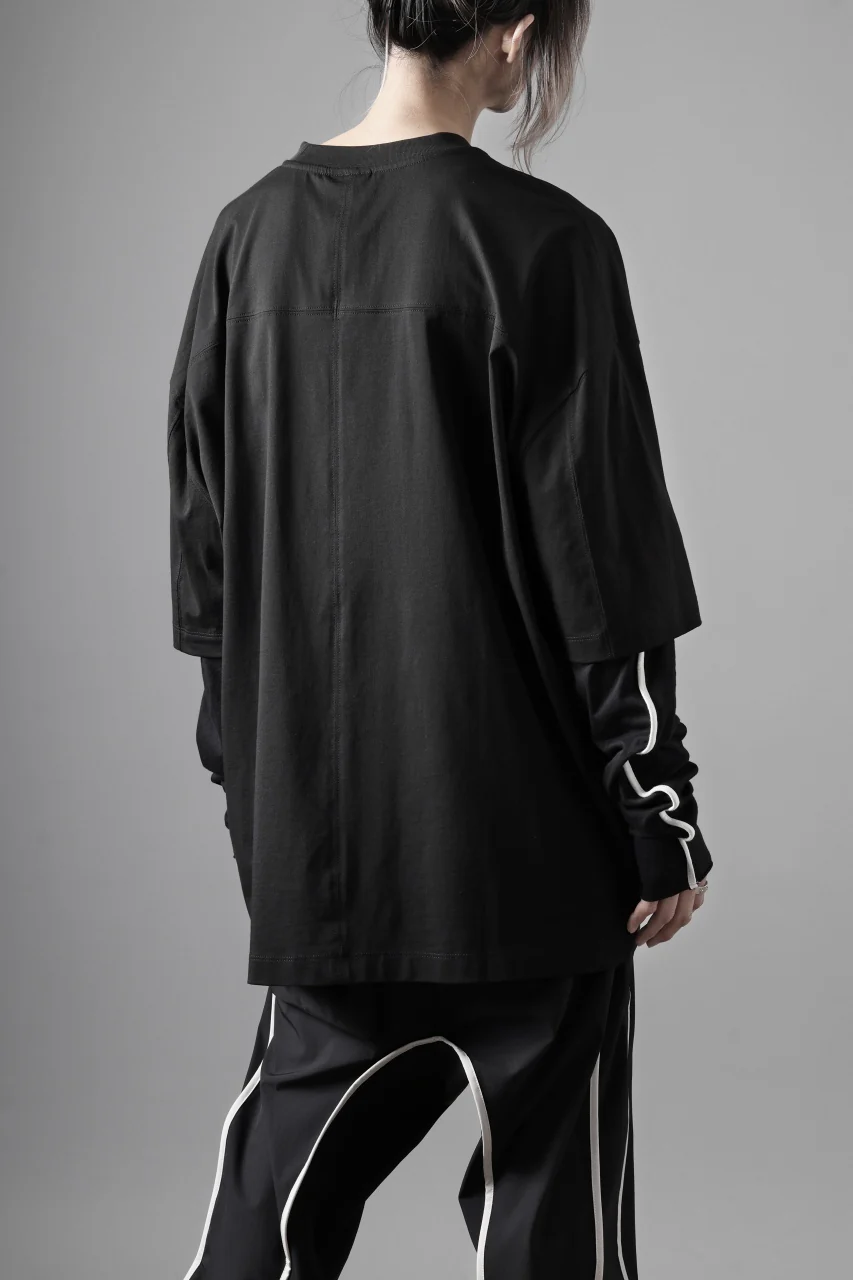 thom/krom OVERSIZED LAYER PIPING SLEEVE TEE / COTTON JERSEY (BLACK) - Image 5