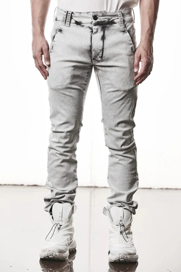 thom/krom SLIM FIT DENIM TROUSERS / ACID BLEECH - SCAR STITCH (LIGHT GREY) - Image 2