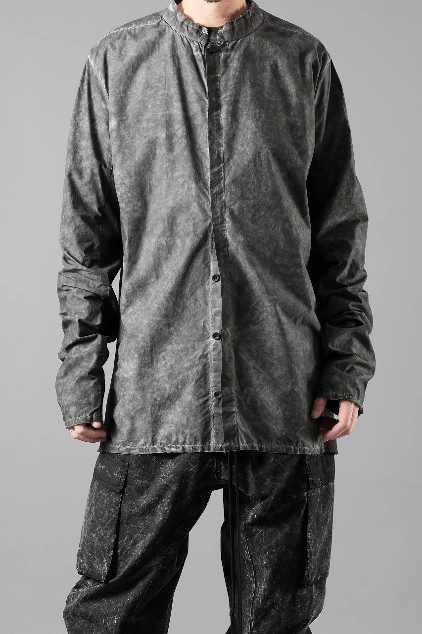 thom/krom STAND COLLAR SHIRT / DYED ORGANIC COTTON (VEGETAL BLACK) - Image 2