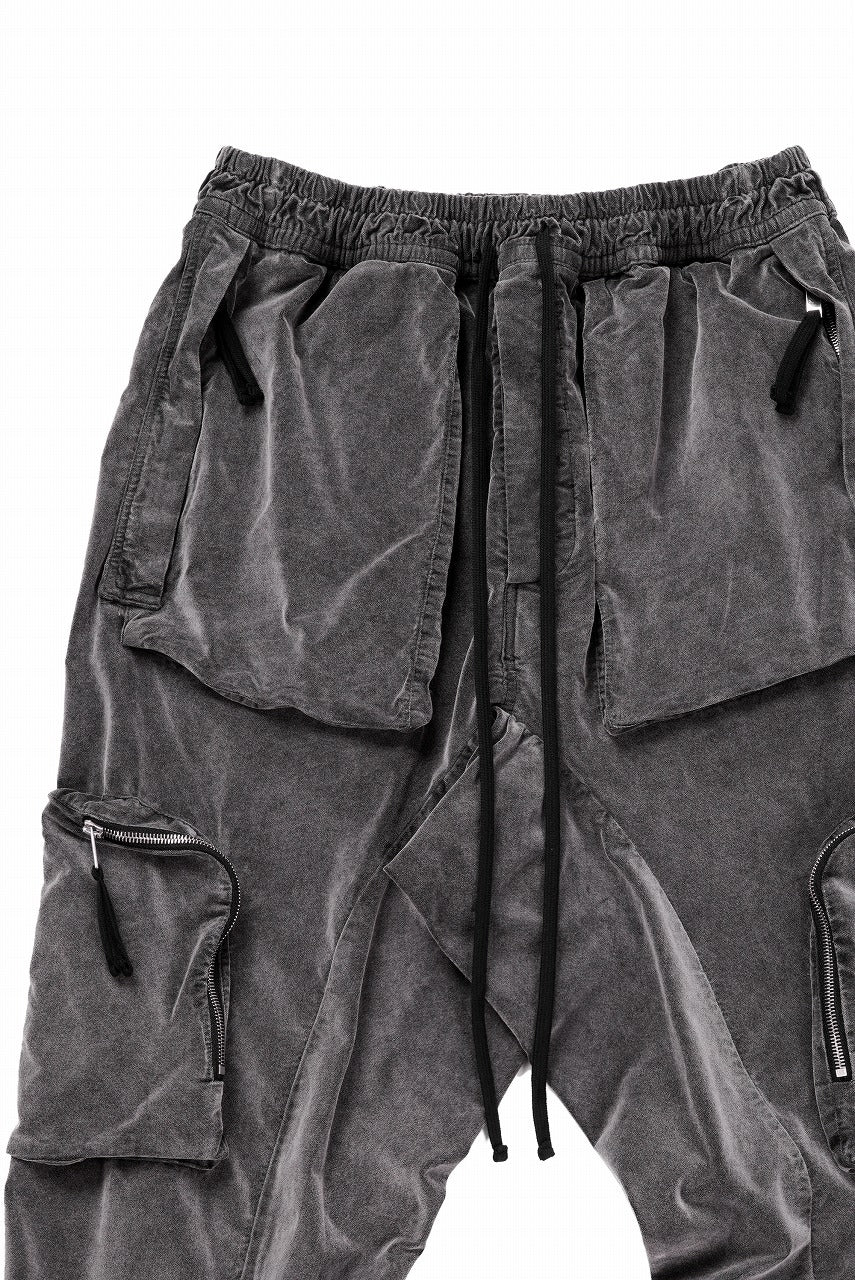 thom/krom ZIP CARGO JOGGER TROUSERS / DYED SOFT ELASTIC VELVET (USED GREY) - Image 4
