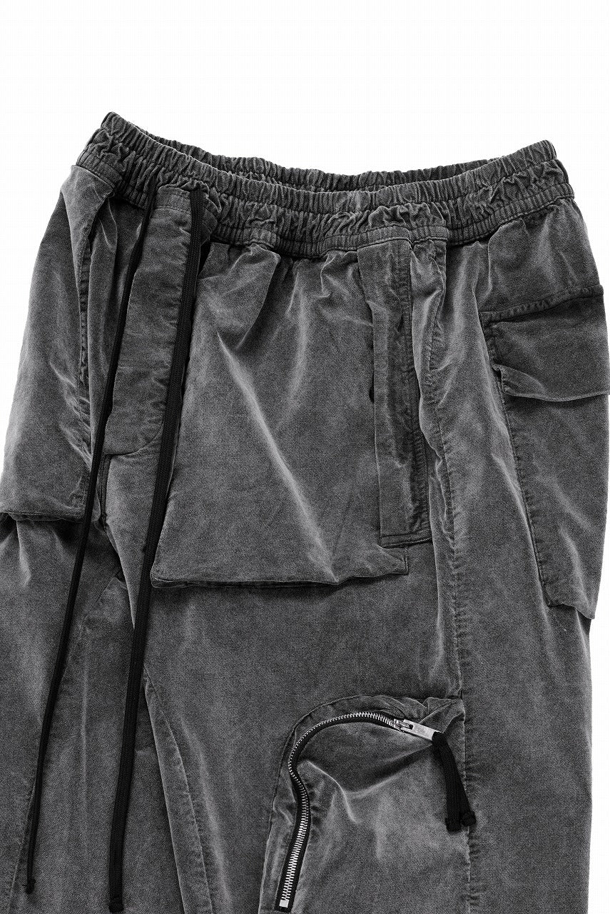 thom/krom ZIP CARGO JOGGER TROUSERS / DYED SOFT ELASTIC VELVET (USED GREY) - Image 6