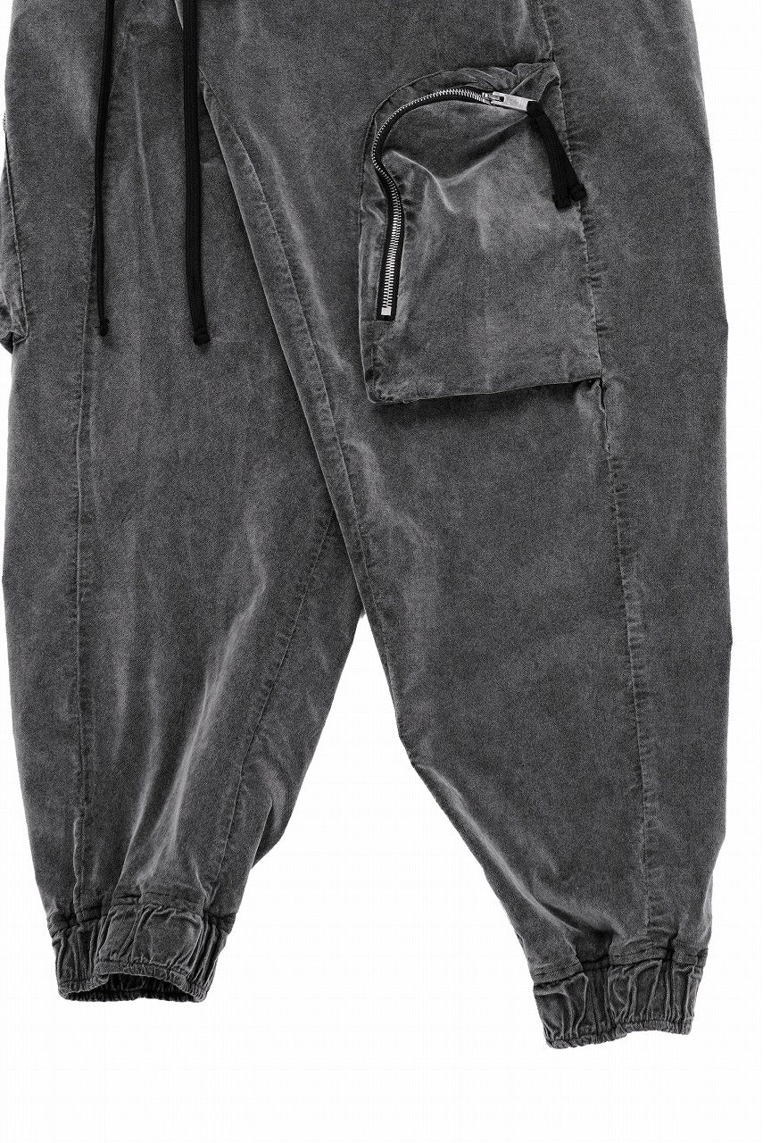 thom/krom ZIP CARGO JOGGER TROUSERS / DYED SOFT ELASTIC VELVET (USED GREY) - Image 7