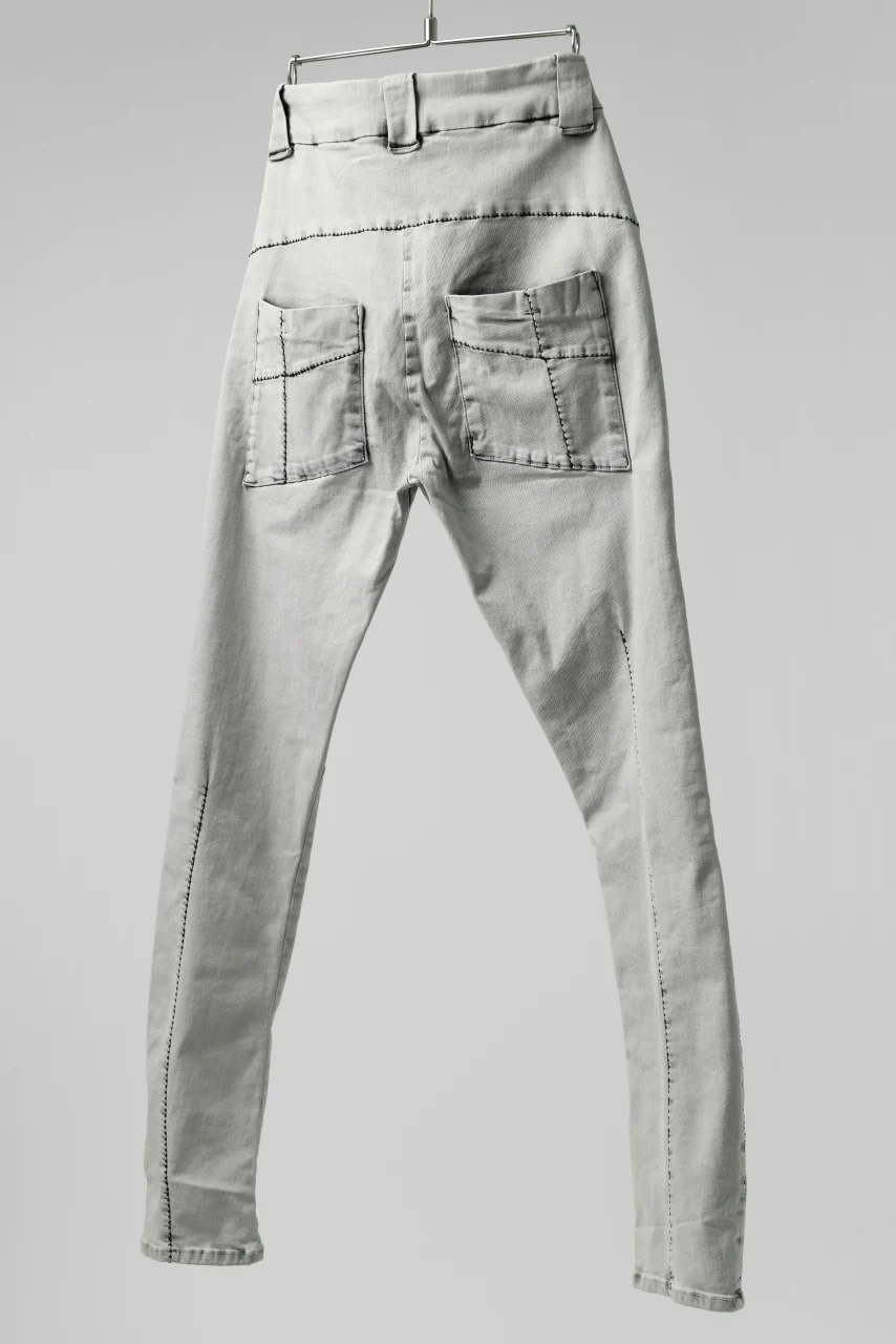 thomkrom ACID BLEACH SCAR STITCH SLIM TROUSERS / STRETCH TENCEL DENIM (LIGHT GREY) - Image 4