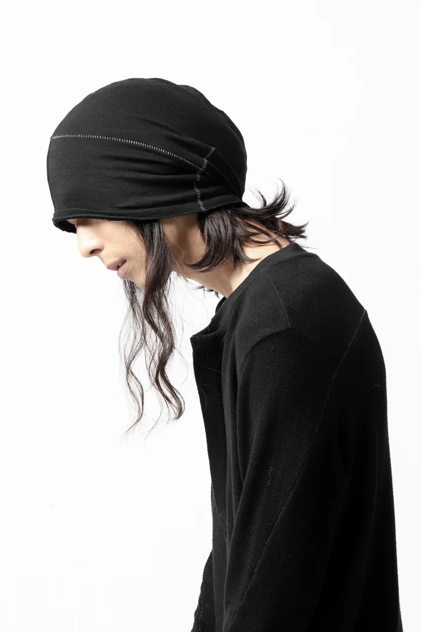 thomkrom BEANY CAP / OVERLOCK STITCHED JERSEY (BLACK) - Image 2