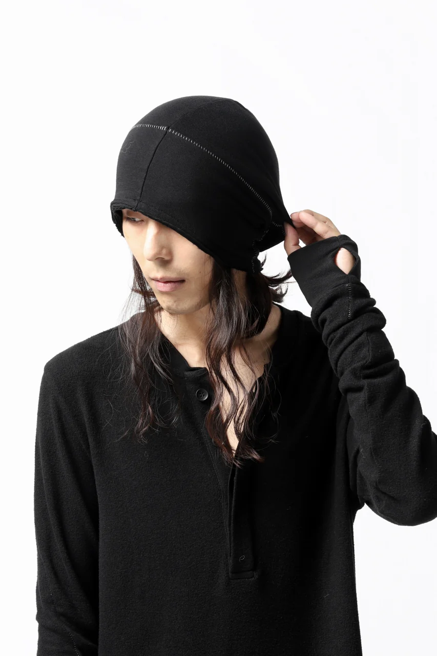 thomkrom BEANY CAP / OVERLOCK STITCHED JERSEY (BLACK) - Image 4