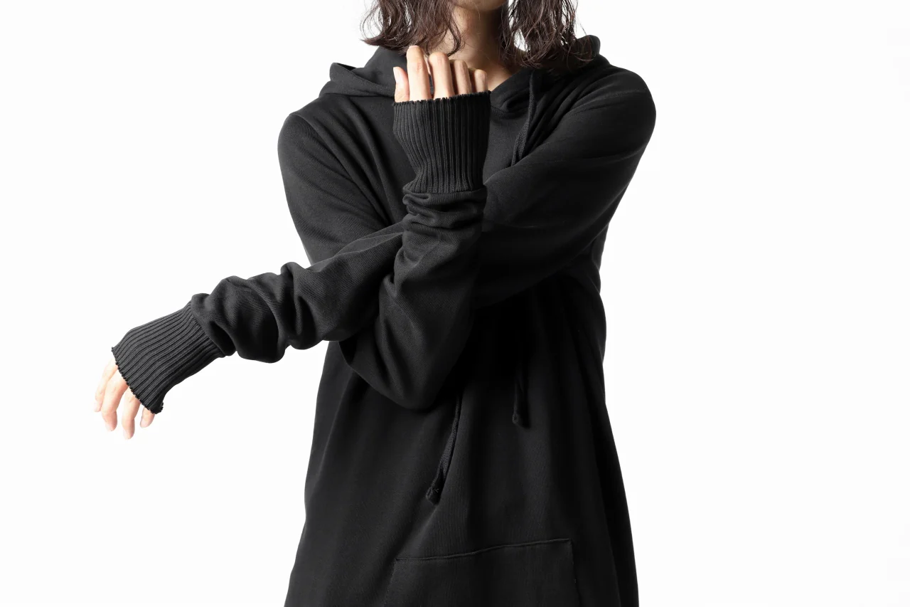 thomkrom BRUSHED BACK LONG HOODIE / FRENCH-TERRY (BLACK) - Image 12