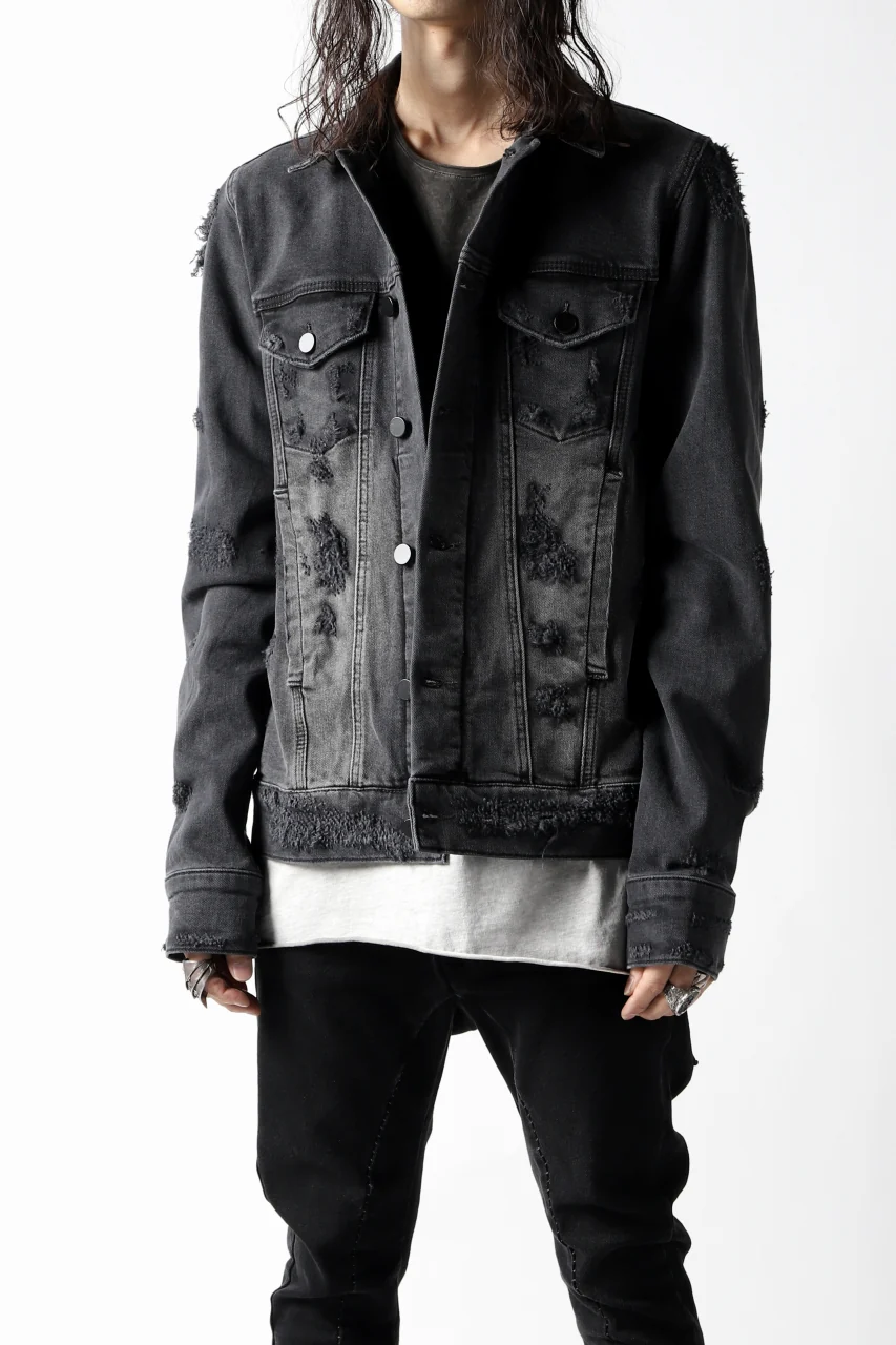 thomkrom DESTROY FADE JEAN JACKET / ELASTIC DENIM (DARK GREY) - Image 3
