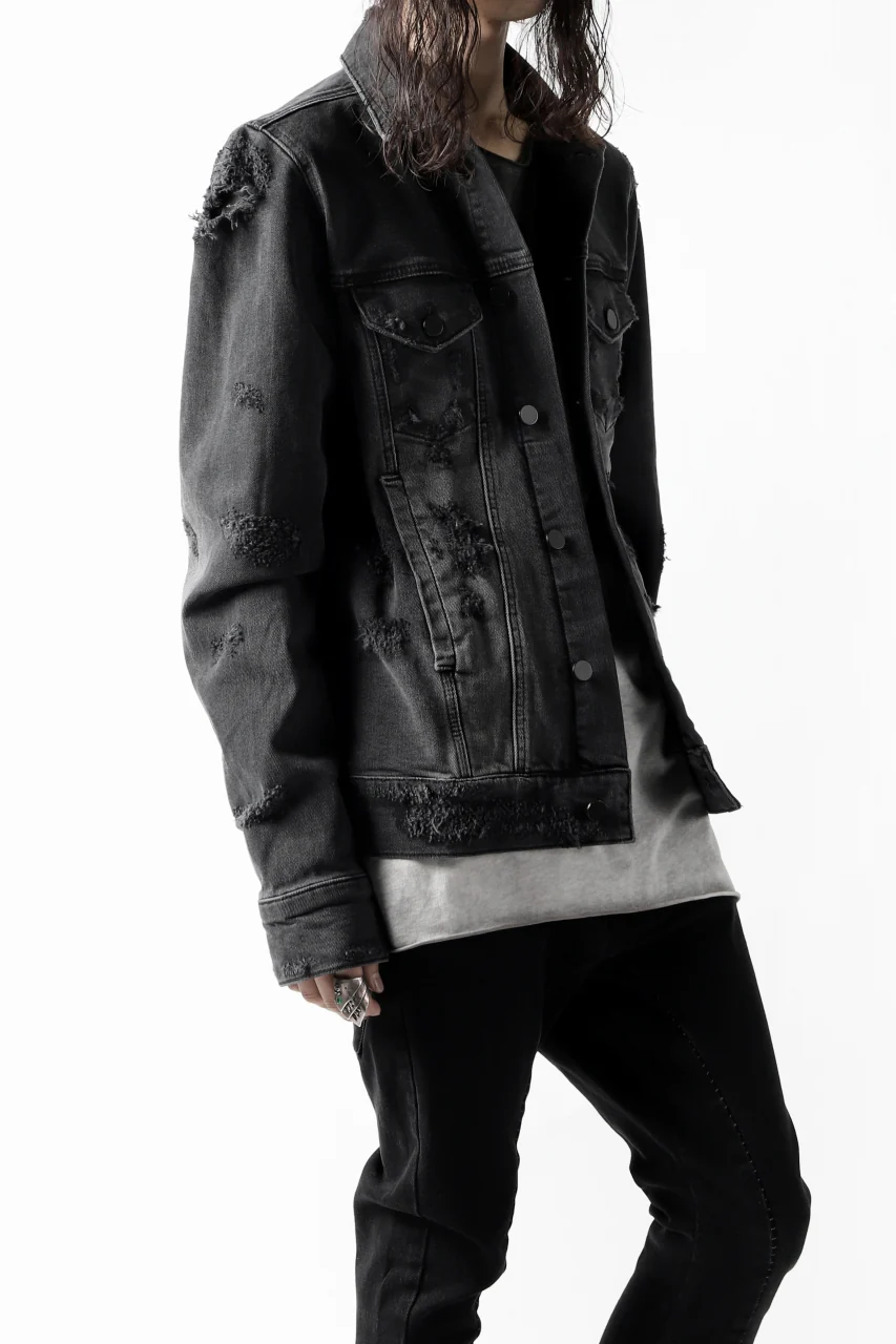 thomkrom DESTROY FADE JEAN JACKET / ELASTIC DENIM (DARK GREY) - Image 4