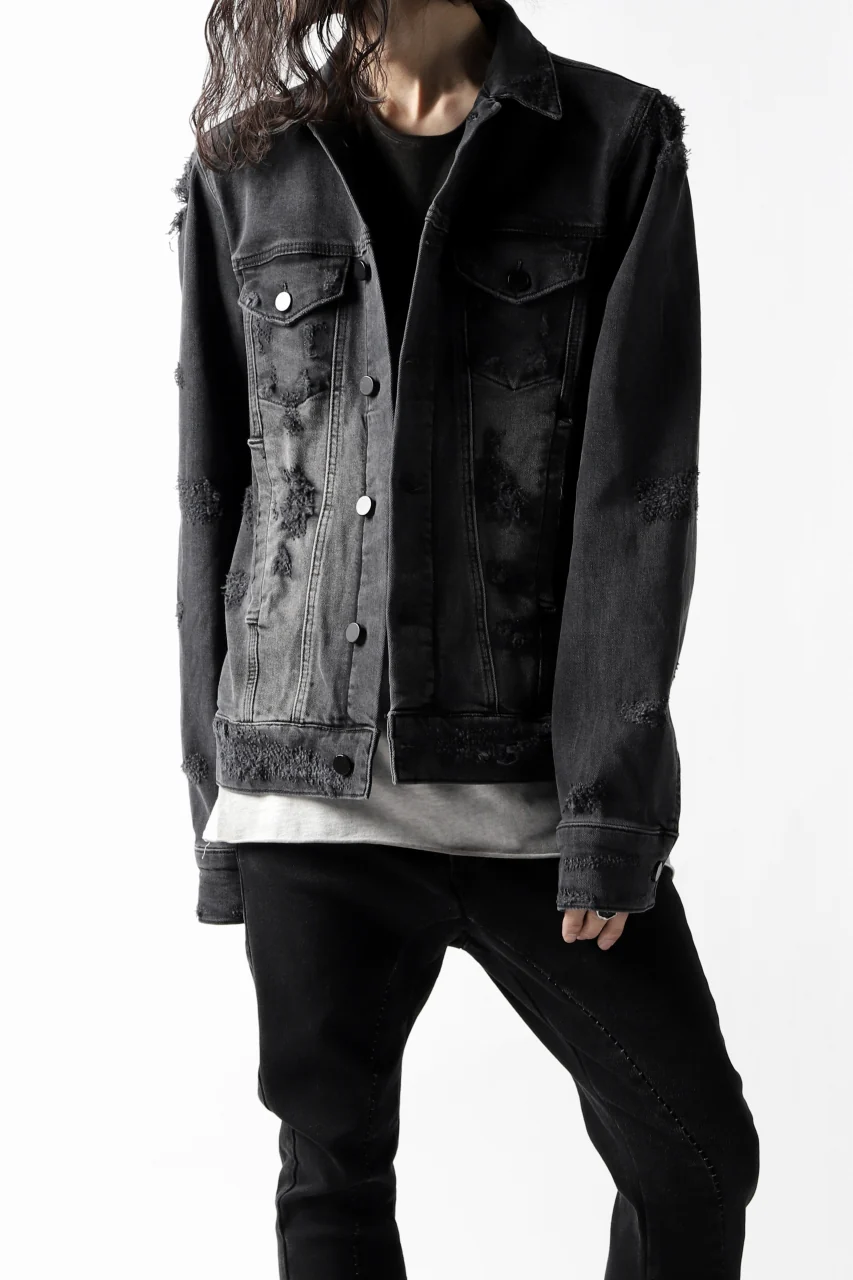 thomkrom DESTROY FADE JEAN JACKET / ELASTIC DENIM (DARK GREY) - Image 5