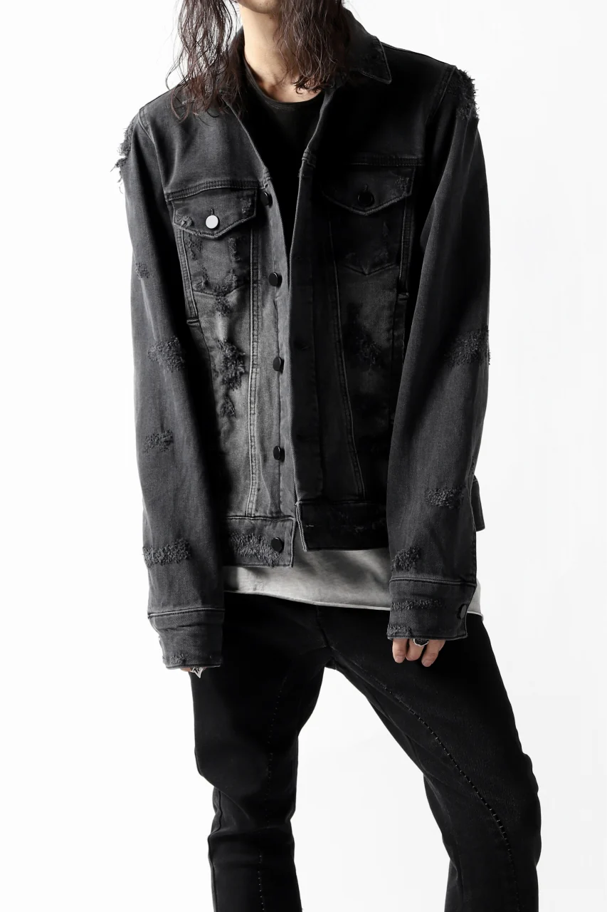 thomkrom DESTROY FADE JEAN JACKET / ELASTIC DENIM (DARK GREY) - Image 6