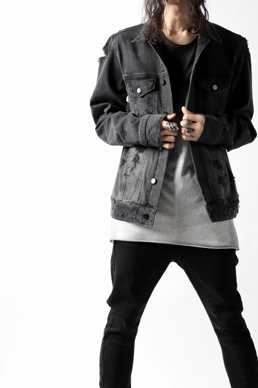 thomkrom DESTROY FADE JEAN JACKET / ELASTIC DENIM (DARK GREY) - Image 7