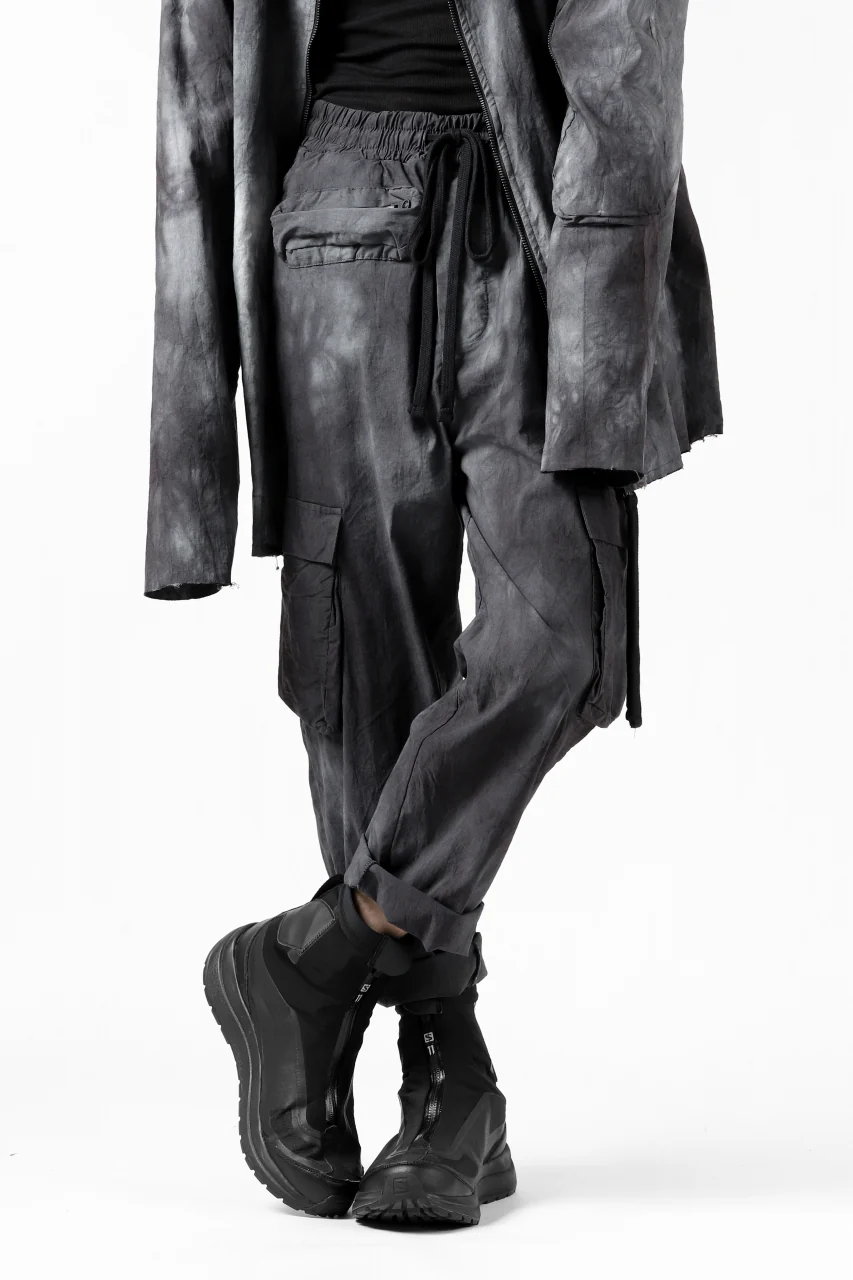 thomkrom DRAW STRINGS CARGO TROUSERS / DYEING WOVEN ELASTIC (MARBLE T109) - Image 2
