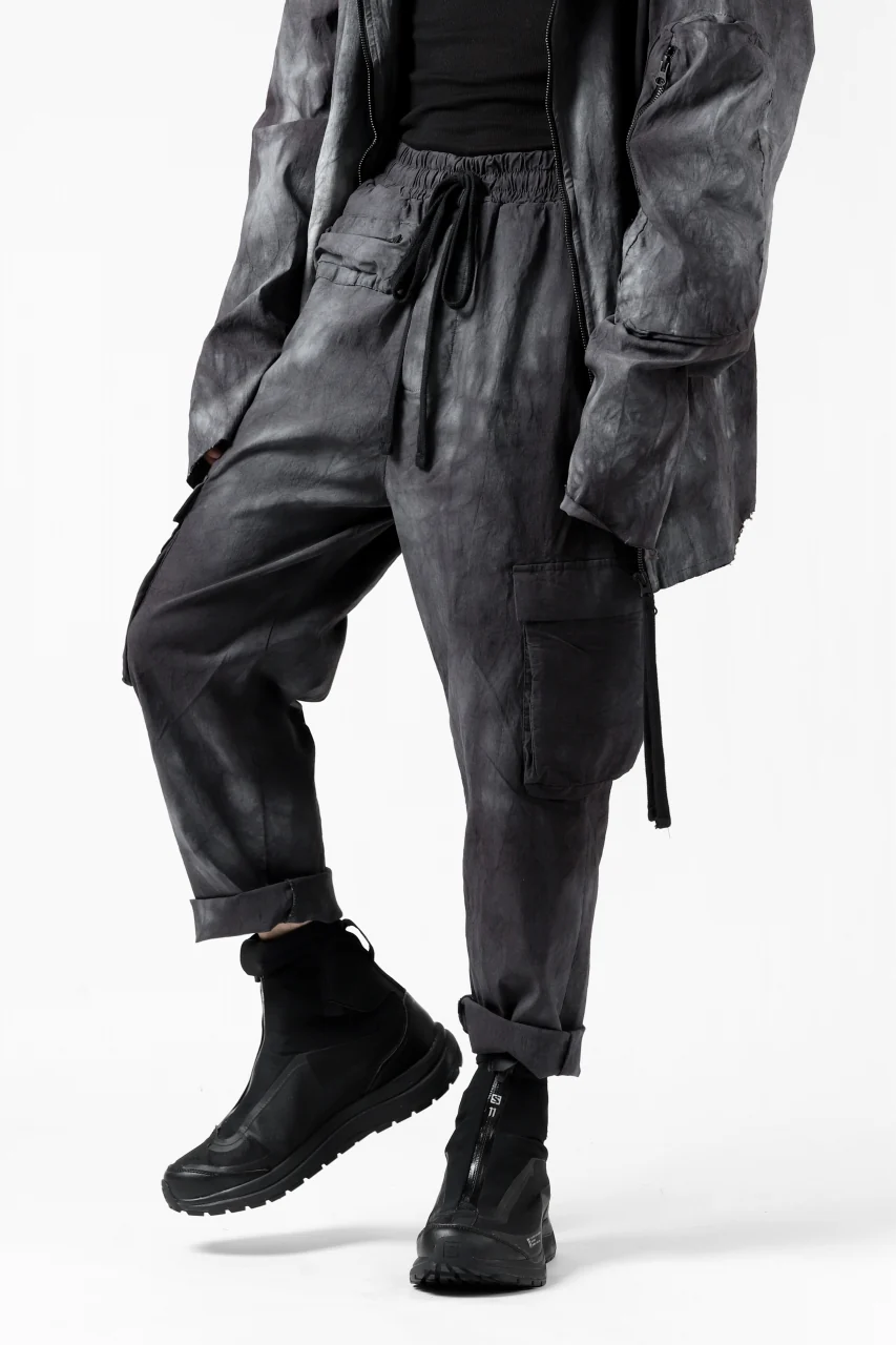 thomkrom DRAW STRINGS CARGO TROUSERS / DYEING WOVEN ELASTIC (MARBLE T109) - Image 4