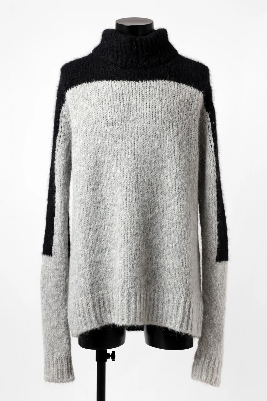 thomkrom HIGH COLLAR KNIT PULLOVER / ALPACA WOOL (LIGHT GREY x BLACK)