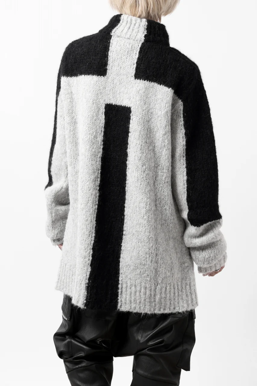 thomkrom HIGH COLLAR KNIT PULLOVER / ALPACA WOOL (LIGHT GREY x BLACK) - Image 14