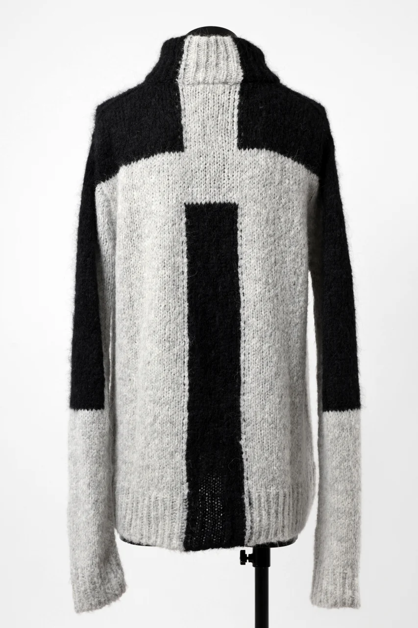 thomkrom HIGH COLLAR KNIT PULLOVER / ALPACA WOOL (LIGHT GREY x BLACK) - Image 16