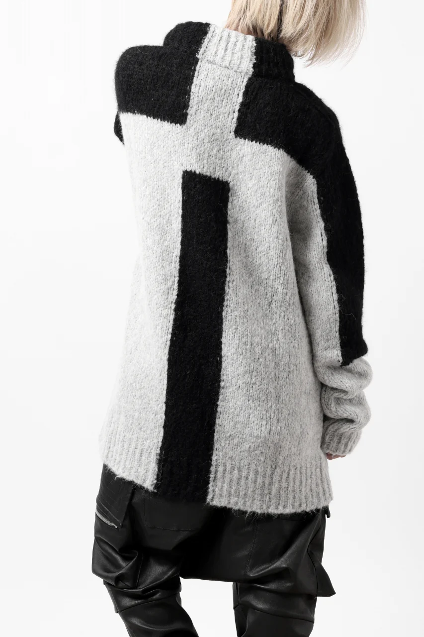 thomkrom HIGH COLLAR KNIT PULLOVER / ALPACA WOOL (LIGHT GREY x BLACK) - Image 20