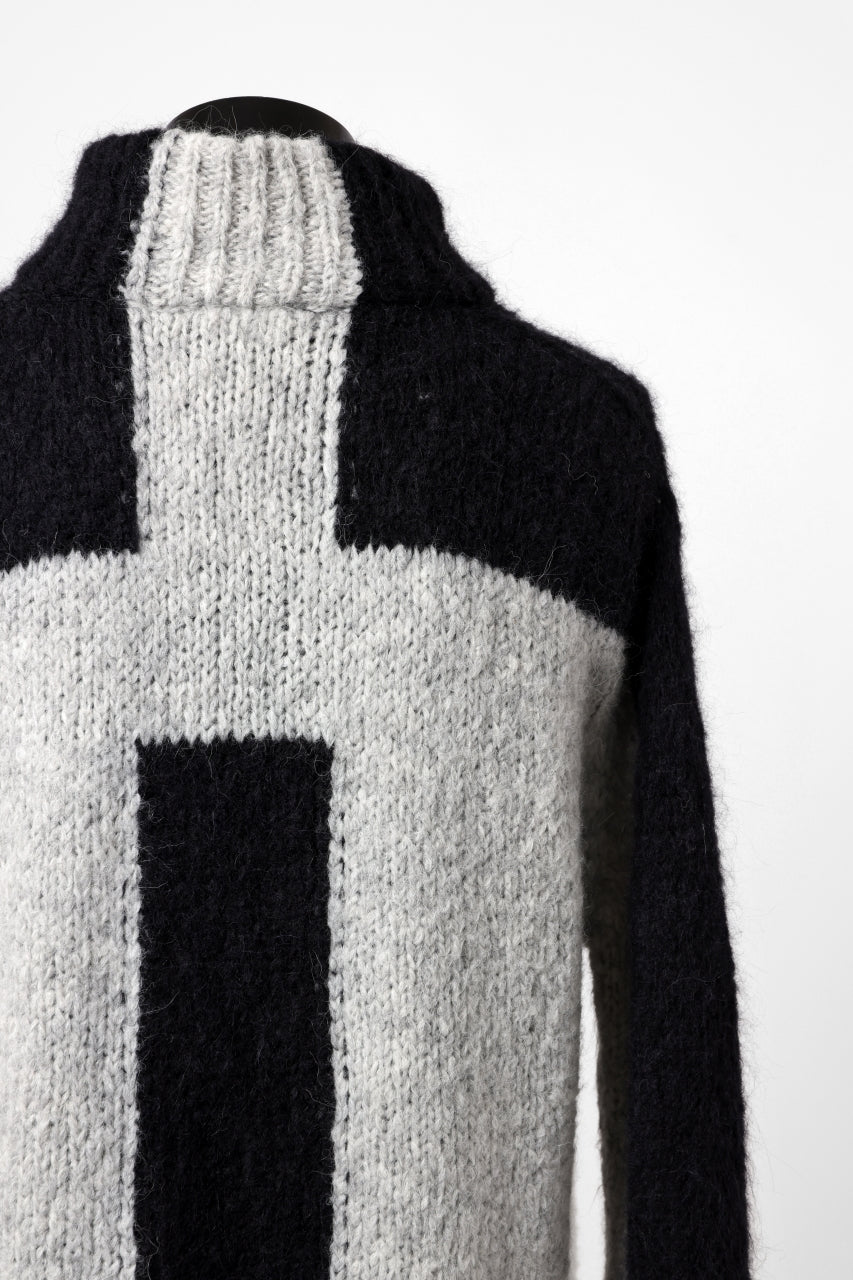 thomkrom HIGH COLLAR KNIT PULLOVER / ALPACA WOOL (LIGHT GREY x BLACK) - Image 30