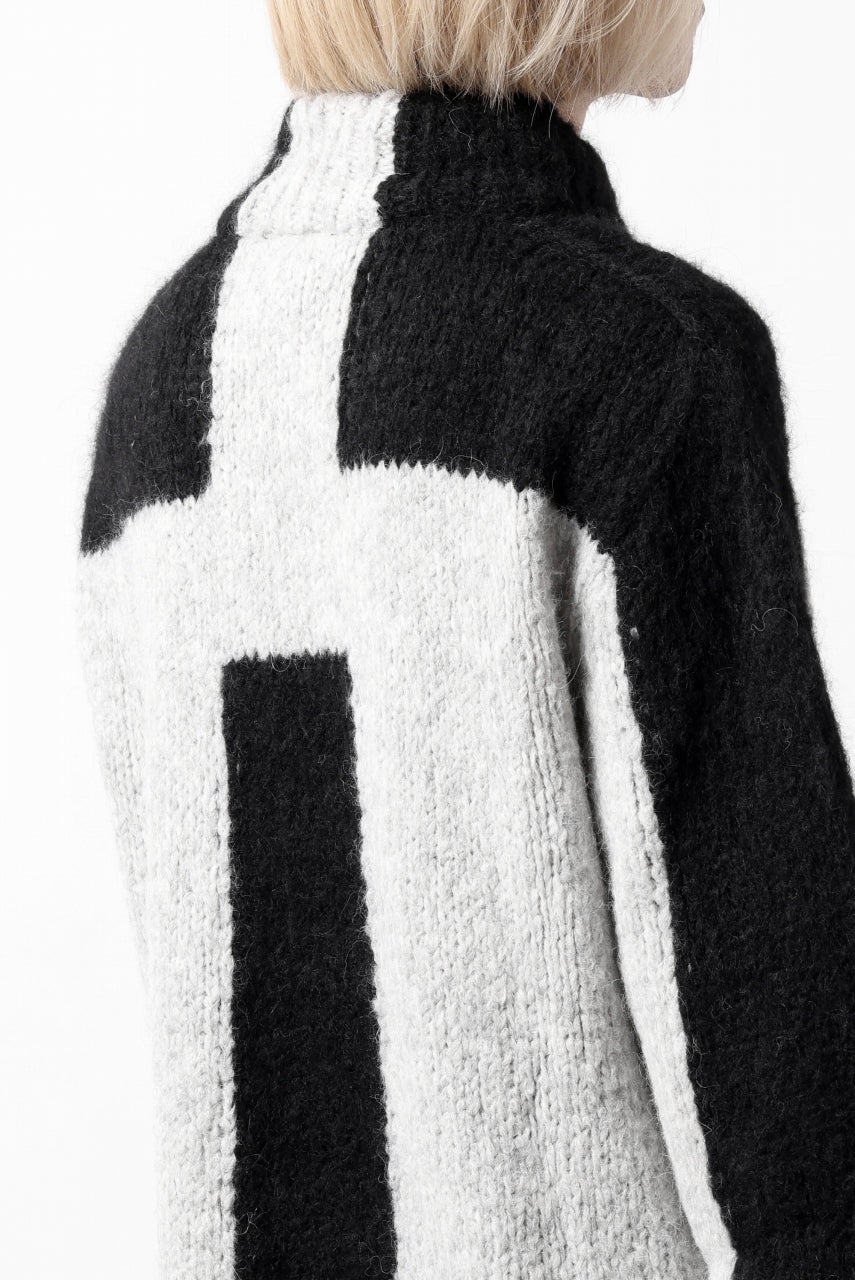 thomkrom HIGH COLLAR KNIT PULLOVER / ALPACA WOOL (LIGHT GREY x BLACK) - Image 35