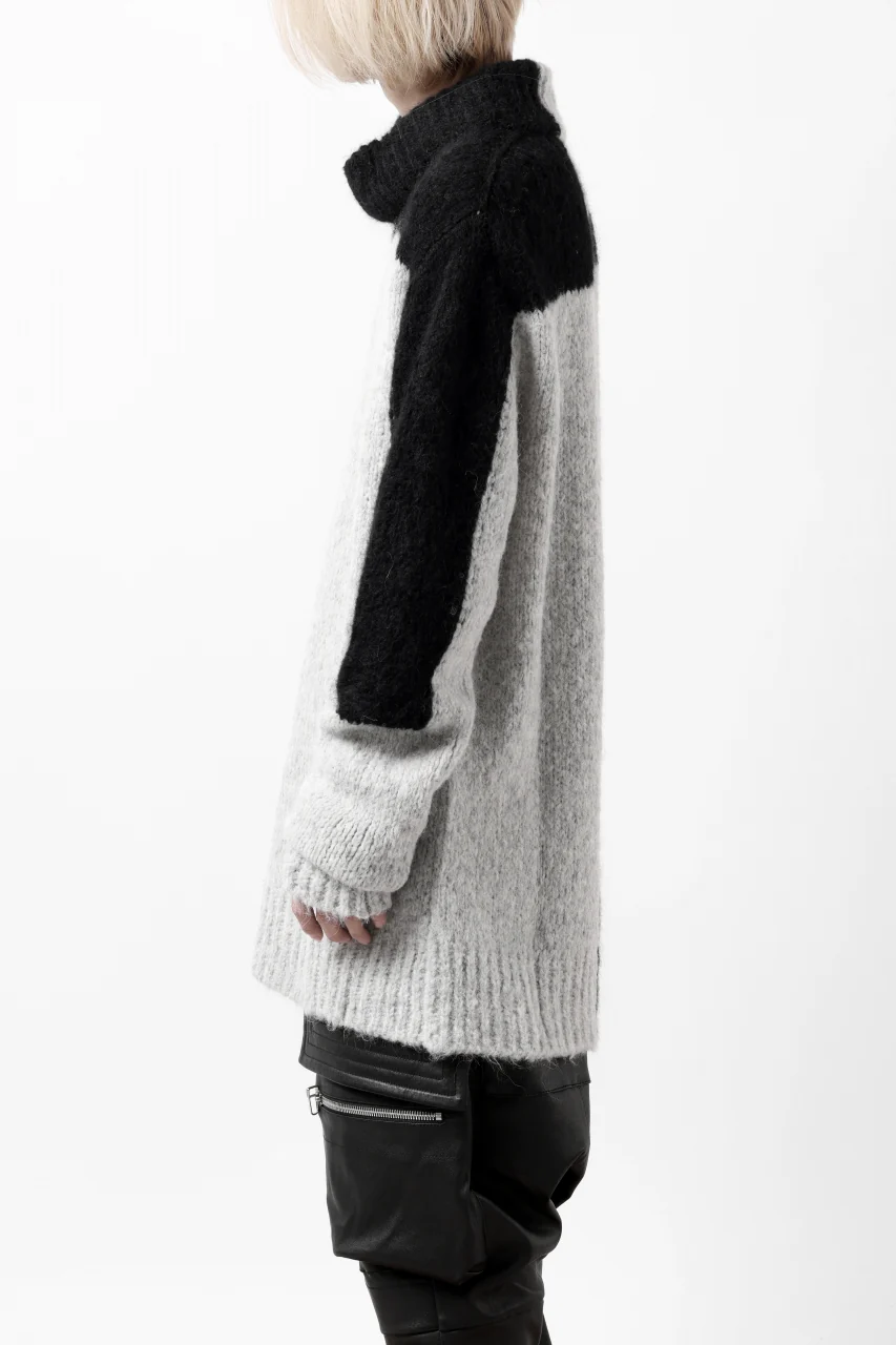 thomkrom HIGH COLLAR KNIT PULLOVER / ALPACA WOOL (LIGHT GREY x BLACK) - Image 6