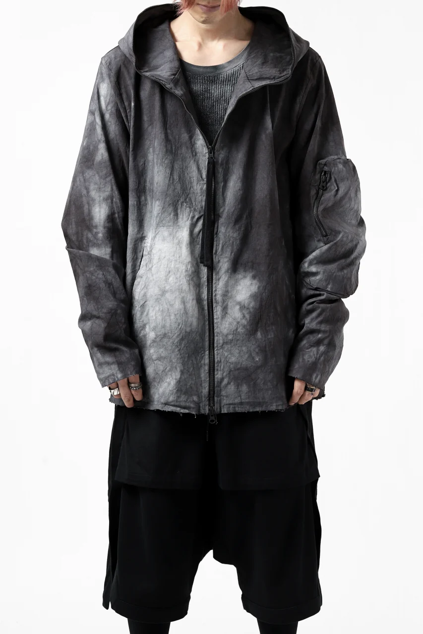 thomkrom HOODIE ZIP JACKET BACK POCKET DETAIL / DYEING WOVEN ELASTIC (MARBLE T109) - Image 3