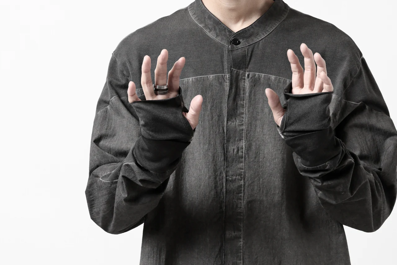 thomkrom NO COLLAR SHIRT/ JERSEY+WOVEN (BLACK OIL) - Image 40