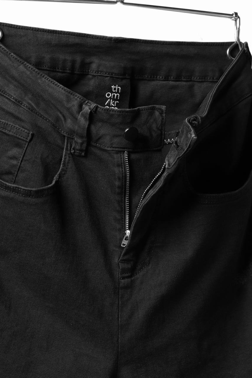 thomkrom OVER LOCK SLIM CROPPED PANTS / DAMAGE STRETCH DENIM (BLACK) - Image 12