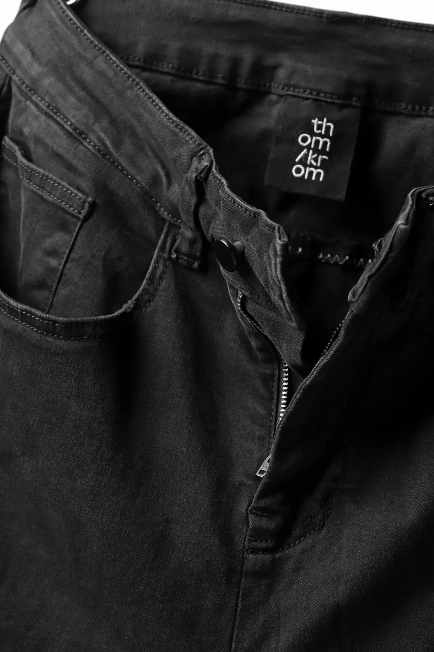 thomkrom OVER LOCK SLIM CROPPED PANTS / DAMAGE STRETCH DENIM (BLACK) - Image 13