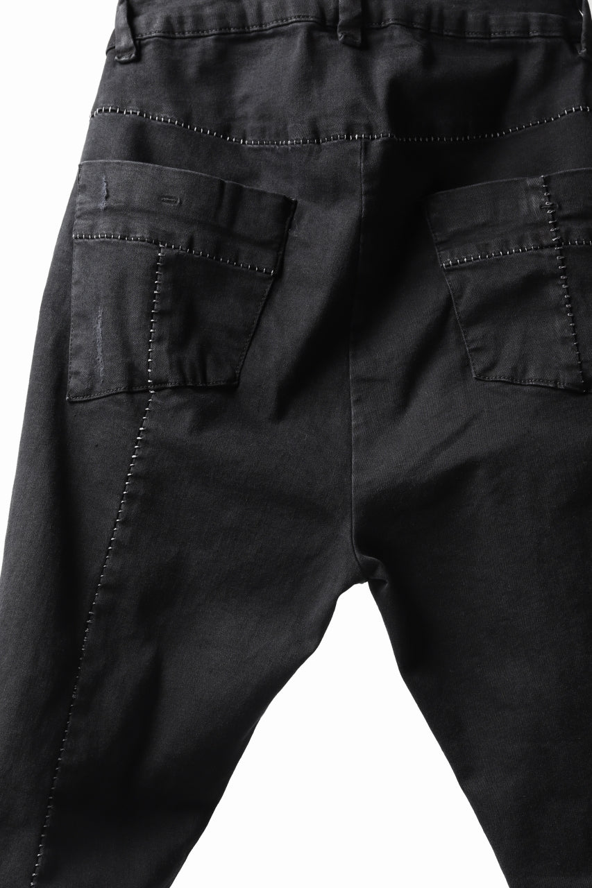 thomkrom OVER LOCK SLIM CROPPED PANTS / DAMAGE STRETCH DENIM (BLACK) - Image 20