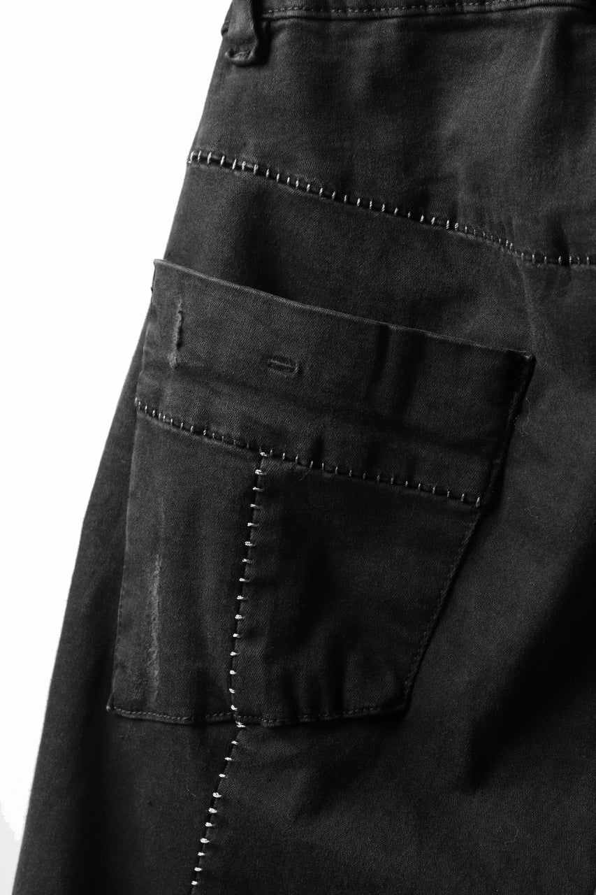 thomkrom OVER LOCK SLIM CROPPED PANTS / DAMAGE STRETCH DENIM (BLACK) - Image 21