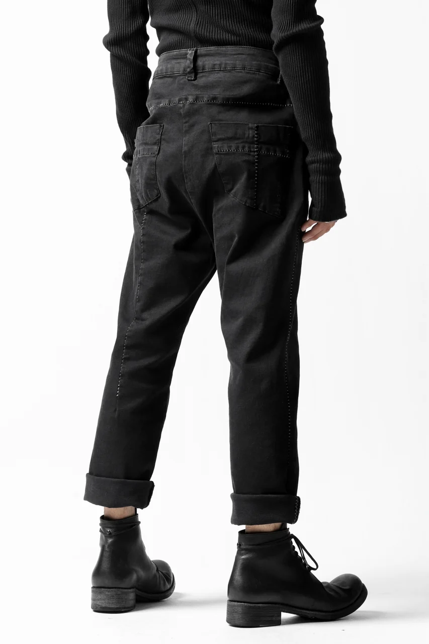 thomkrom OVER LOCK SLIM CROPPED PANTS / DAMAGE STRETCH DENIM (BLACK) - Image 27