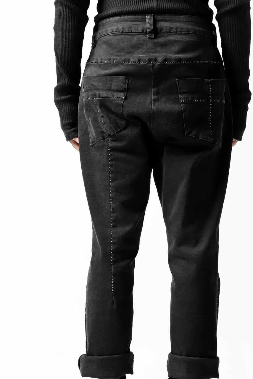 thomkrom OVER LOCK SLIM CROPPED PANTS / DAMAGE STRETCH DENIM (BLACK) - Image 32