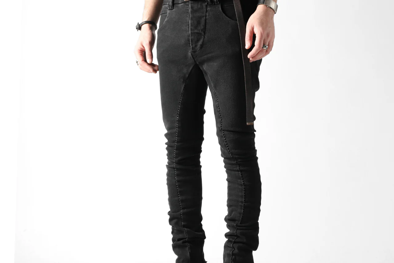 thomkrom OVER LOCKED SKINNY TROUSERS / FADE STRETCH DENIM (BLACK) - Image 11